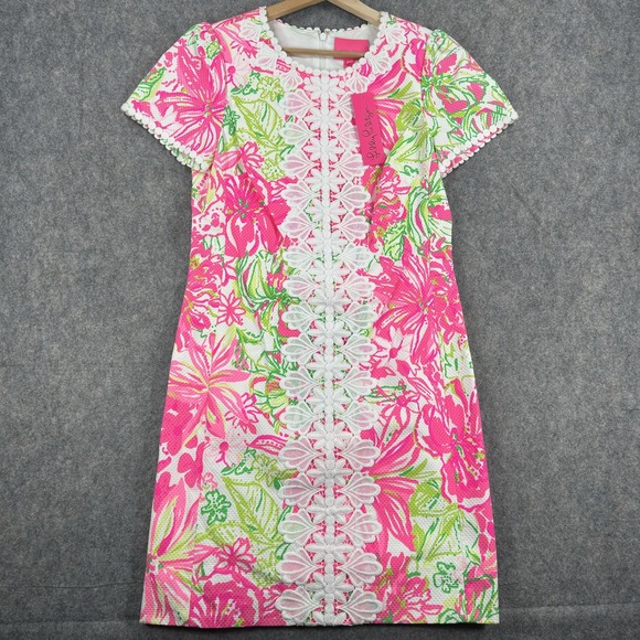 Lilly Pulitzer Maisie Stretch Shift Dress Womens 6 Floral Lace Trim Resort White - Picture 2 of 16